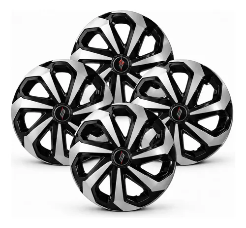 Jogo 4 Calotas Aro 13 Universal Esportiva Preto Prata Spider