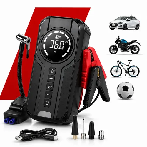 Mini Compressor De Ar Portátil 150 PSI Com Auxiliar De Partida