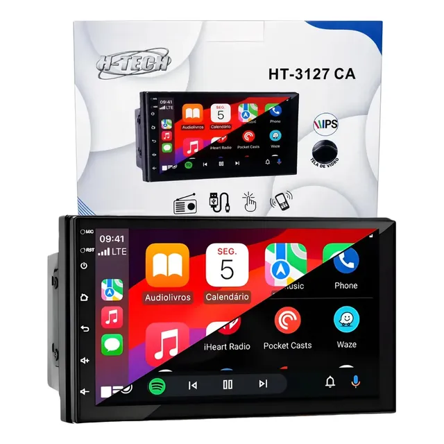 Central Multimídia 1024x600 Carplay 4x60w Usb 7 H-tech Preto