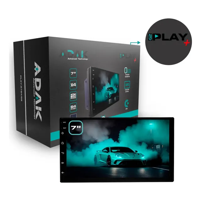 Central Multimídia Adak 7 polegadas Android 14 64GB GPS Bluetooth CarPlay QLED