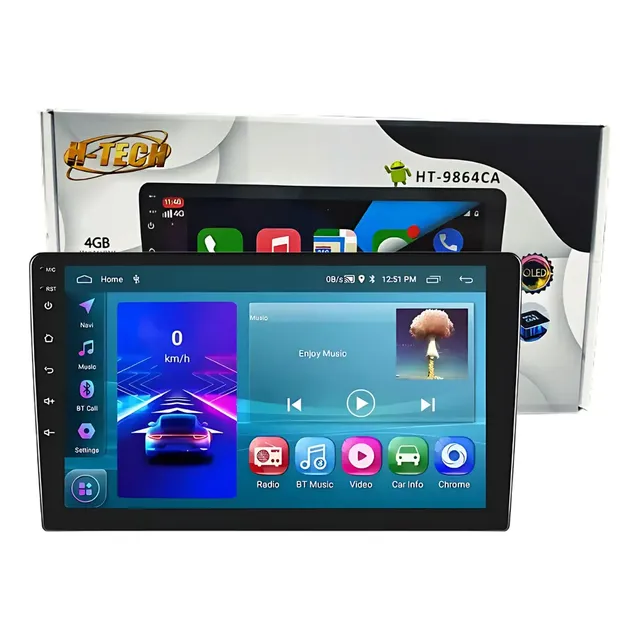 Central Multimidia H-Tech HT-9864CA 9 polegadas 4GB 64GB Octacore Carplay e Android QLED
